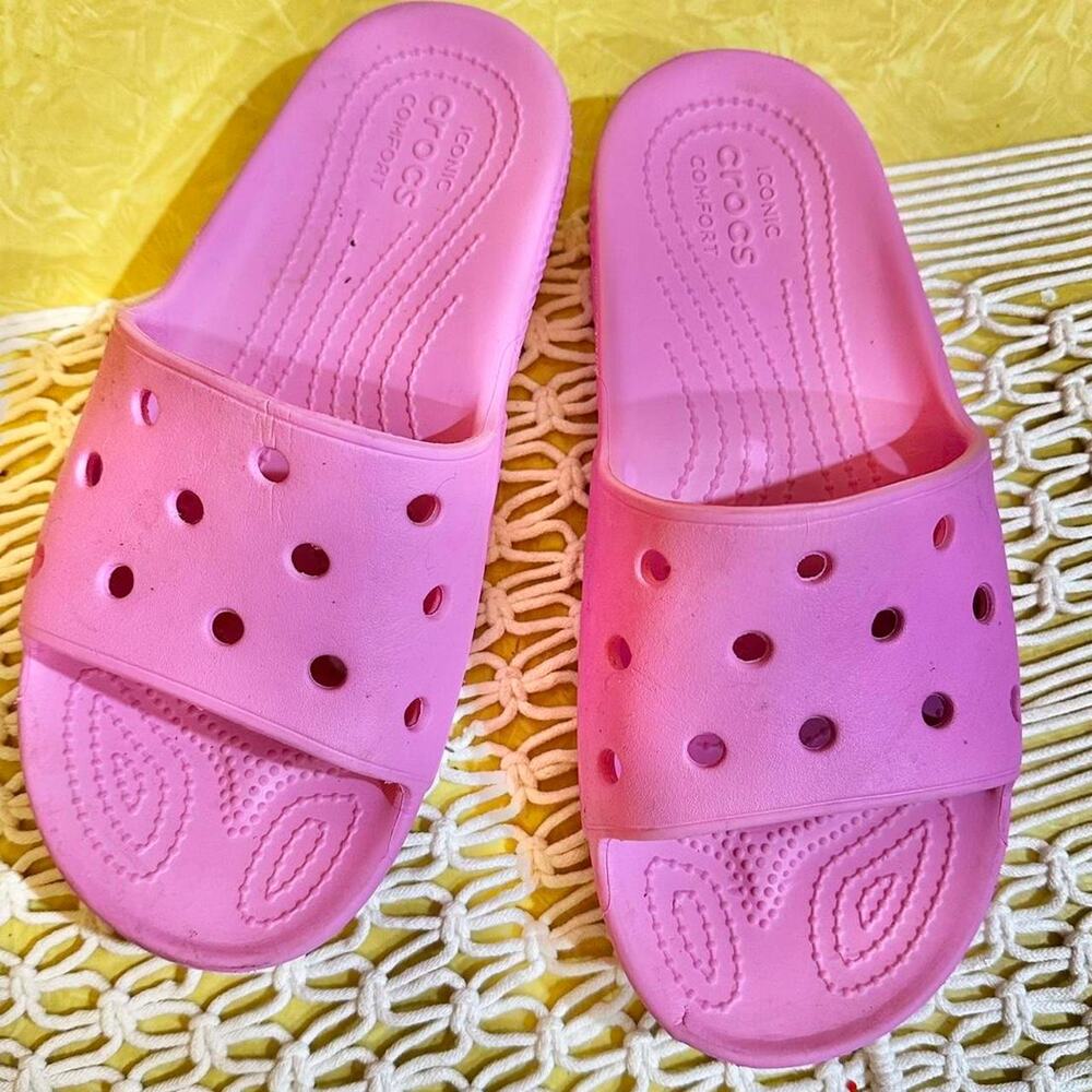 Bubblegum pink slip on crocs